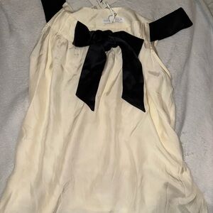 Talbots Ivory Top with Black Satin Bow